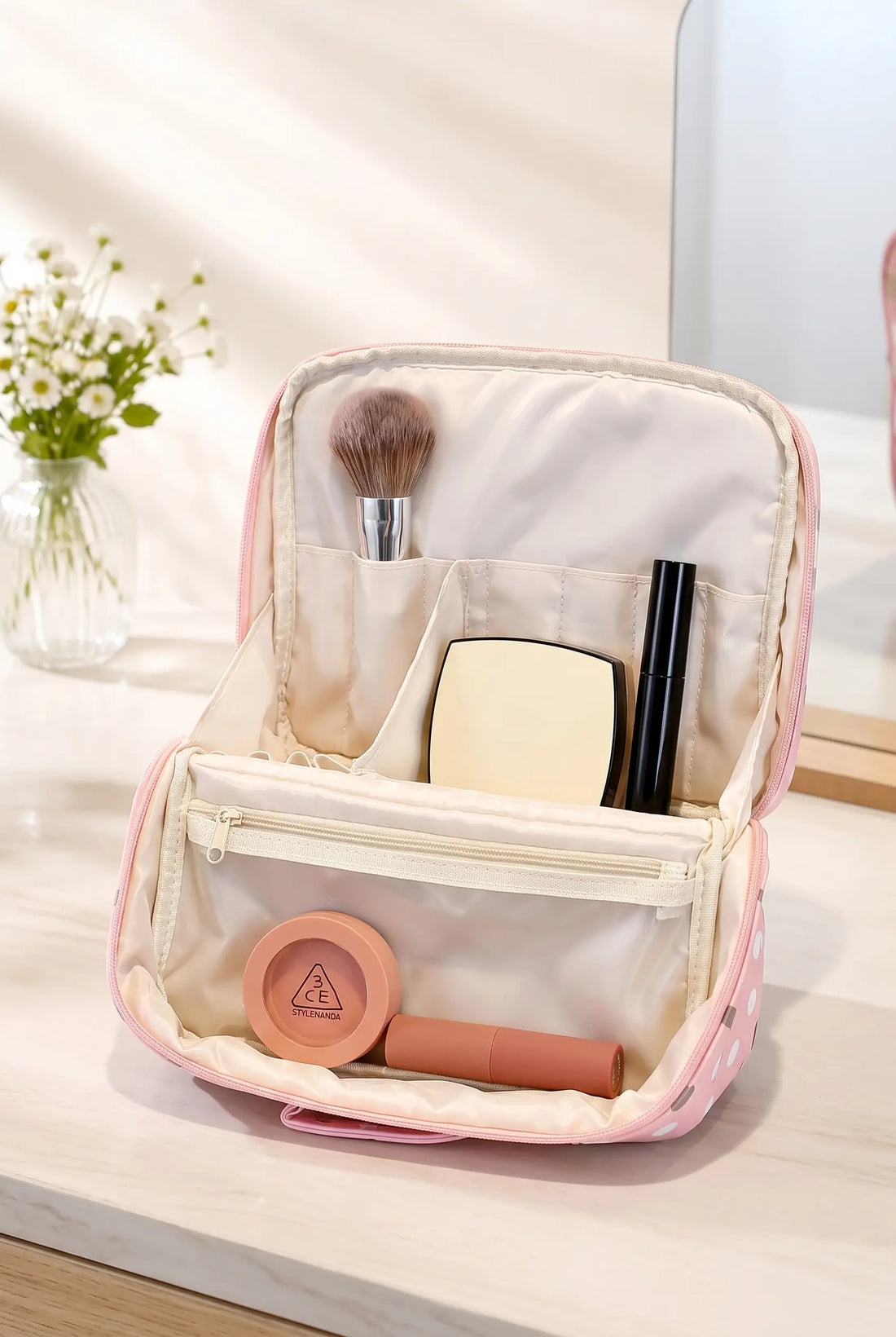 Open Soft Rose Artist Vanity with a focused five-minute makeup routine