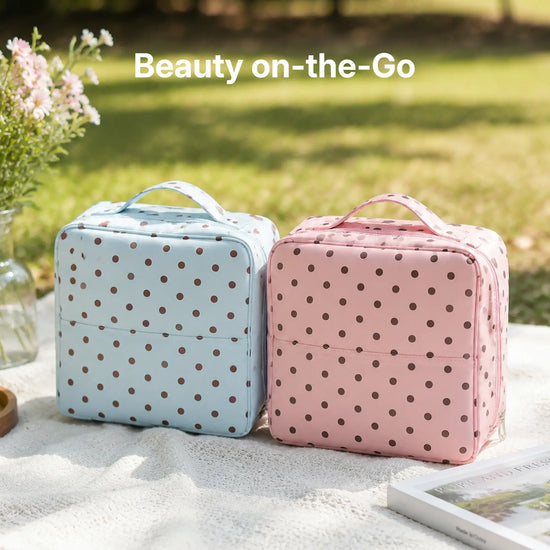 Sky Blue and Soft Rose SundayStatus Artist Vanity makeup and brush travel cases