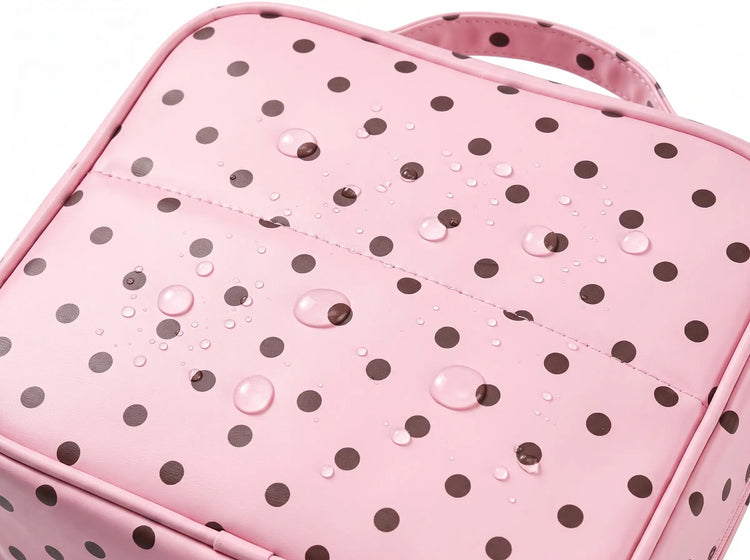 Close view of the Soft Rose Artist Vanity water-resistant polka-dot exterior