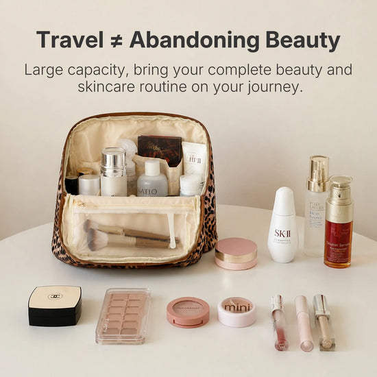 Open Wild Leopard Essential Vanity organizing a streamlined skincare and makeup routine