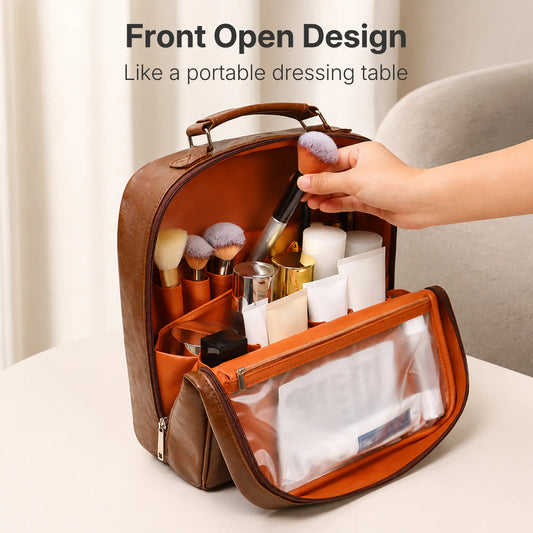 Open Cocoa Grand Vanity organizing full-size bottles, brushes and makeup in visible sections